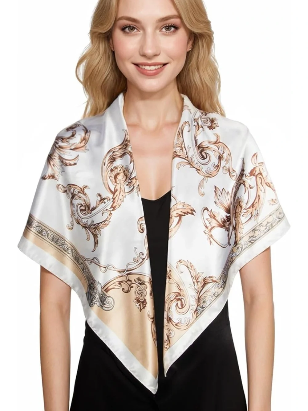 Silky Cream & Gold Printed Head Scarf